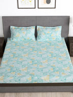 Story@home Blue & Yellow Printed Microfiber 180 TC Bedsheet With Pillow Cover