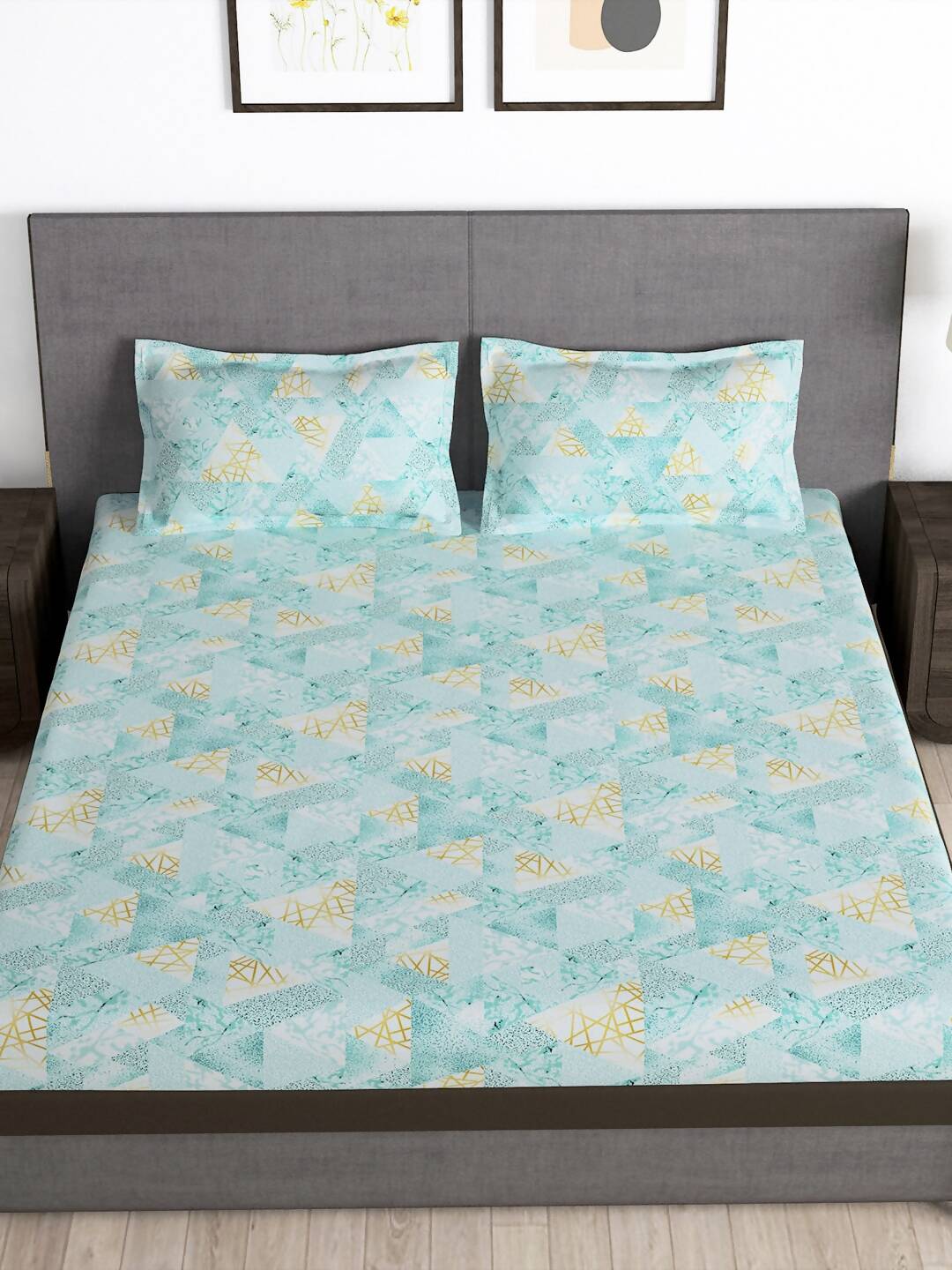 Story@home Blue & Yellow Printed Microfiber 180 TC Bedsheet With Pillow Cover