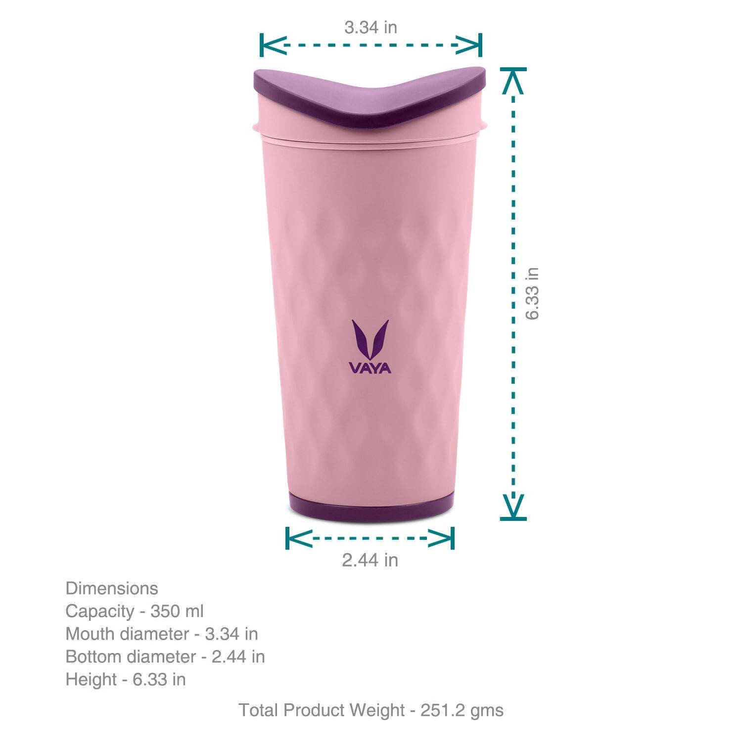 Vaya Drynk Kid'S Stainless Steel Tumbler With Spill-Proof Pediasafe Lid - 350ml (Pink)