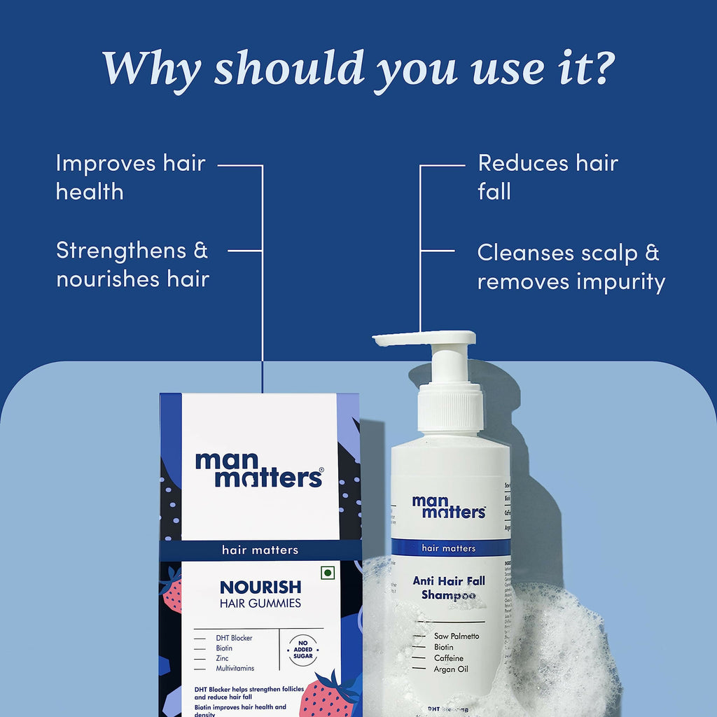 Man Matters Biotin Stage 1 Hair Loss Kit - Hair Gummies & Anti Hair Fall Shampoo With DHT Blocker, Biotin & Caffeine
