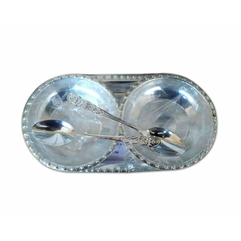 Silver Tray with Cups and Spoons