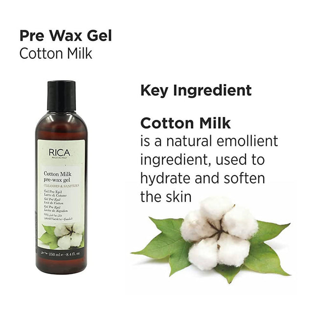 Rica Cotton Milk Pre-Wax Gel Cleansing Waxing Hair Cleaning with Naural Extracts for Hydration & Softening Skin Main Image
