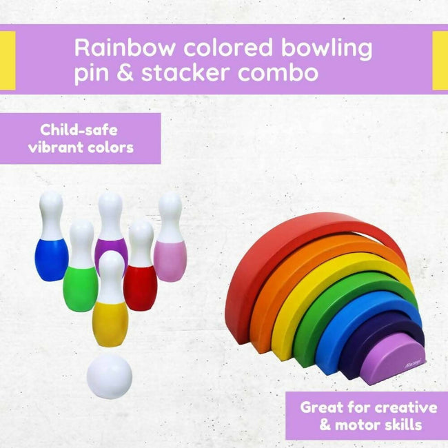 Matoyi Rainbow Colored Bowling Pin And Stacker Combo Main Image