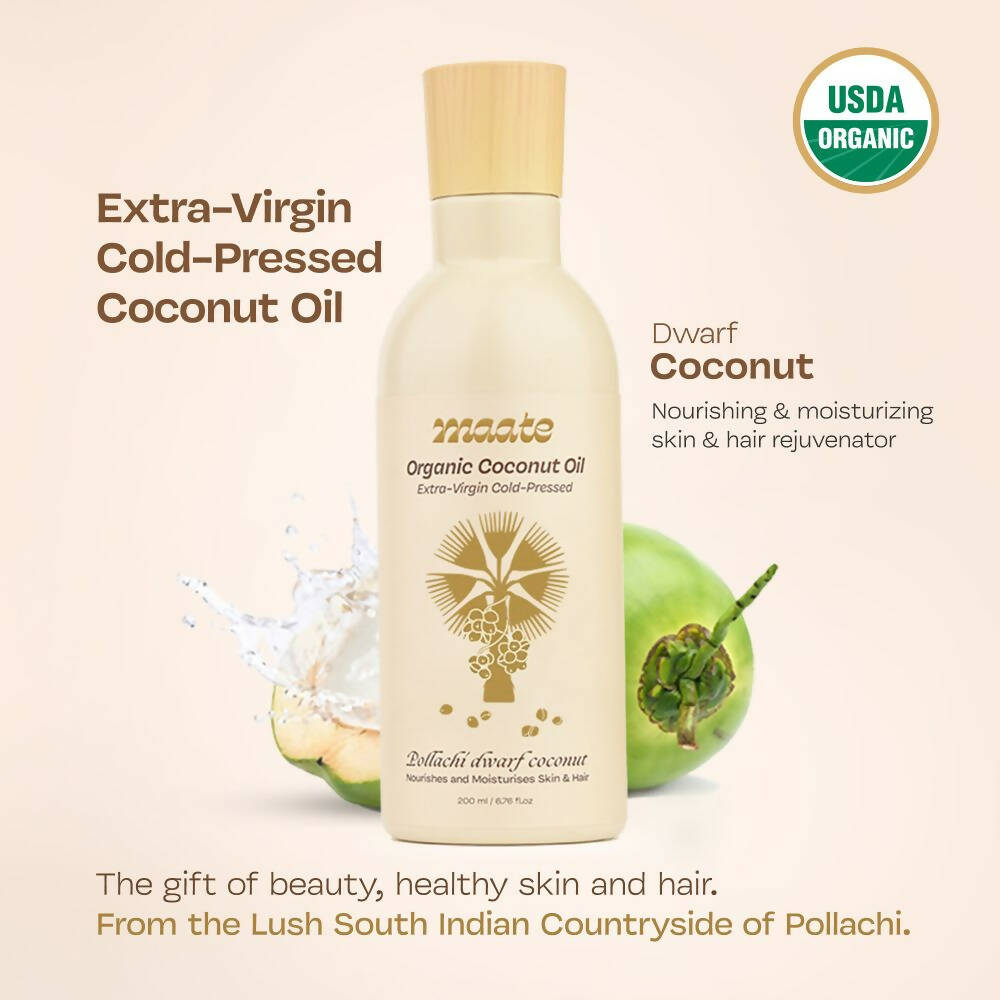 Maate Organic Coconut Oil | Extra Virgin Cold Pressed For Baby Body Massage & Hair Care Oil