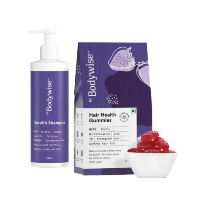 BeBodywise Hair Health Gummies and Keratin Shampoo Hover Image