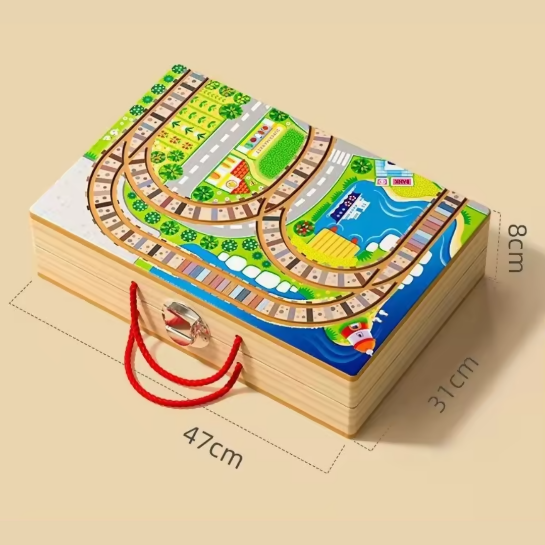 Nesta Toys Wooden Train Set with Building Blocks, Montessori Toys, City Building Toy, Cars & Vehicle Toys for Kids