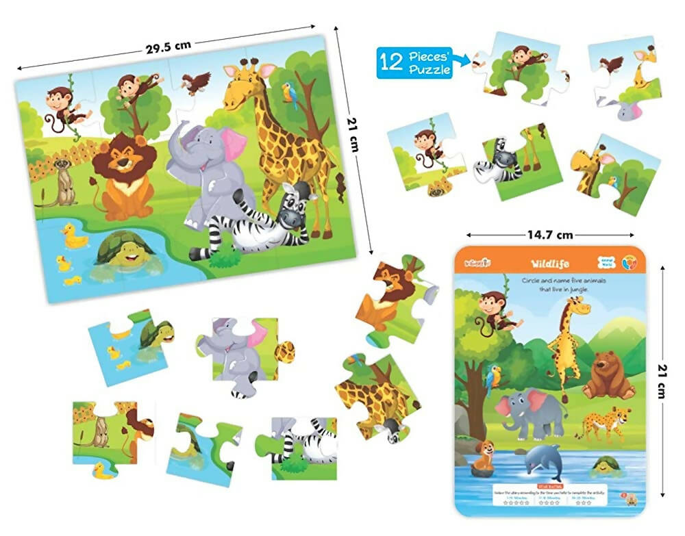 Braintastic Educational Game (3-6 yrs):Animal World / Kids Toys/Write & Wipe Activity Sheets/ Free 12 pc Puzzles