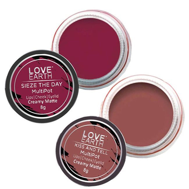 Love Earth Lip Tint & Cheek Tint Multipot Combo (Mauvish Pink & Raspberry Pink) Hover Image