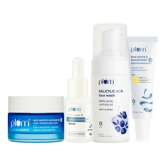 Plum CSMS (Cleanser, Serum, Moisturizer, Sunscreen) Combo for Bright, Clear & Blemish-Free Skin Hover Image