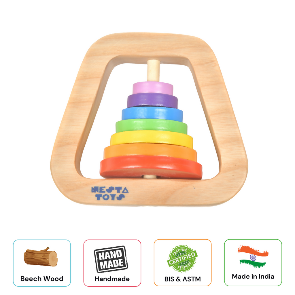 Nesta Toys Wooden Rainbow Rattle for Babies, Montessori Wooden Toy
