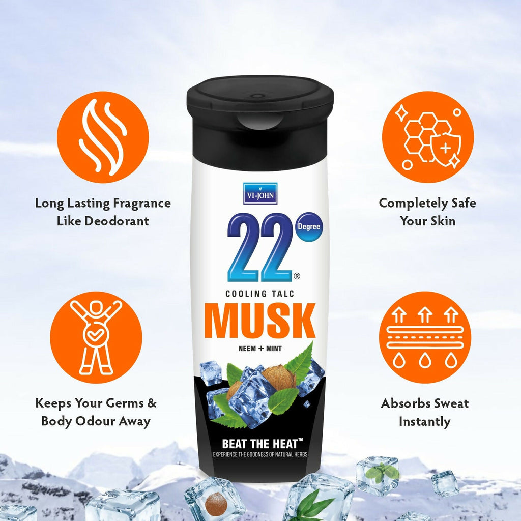 VI-JOHN 22 Degree Cooling Talc Beat the Heat Musk, Neem and Mint