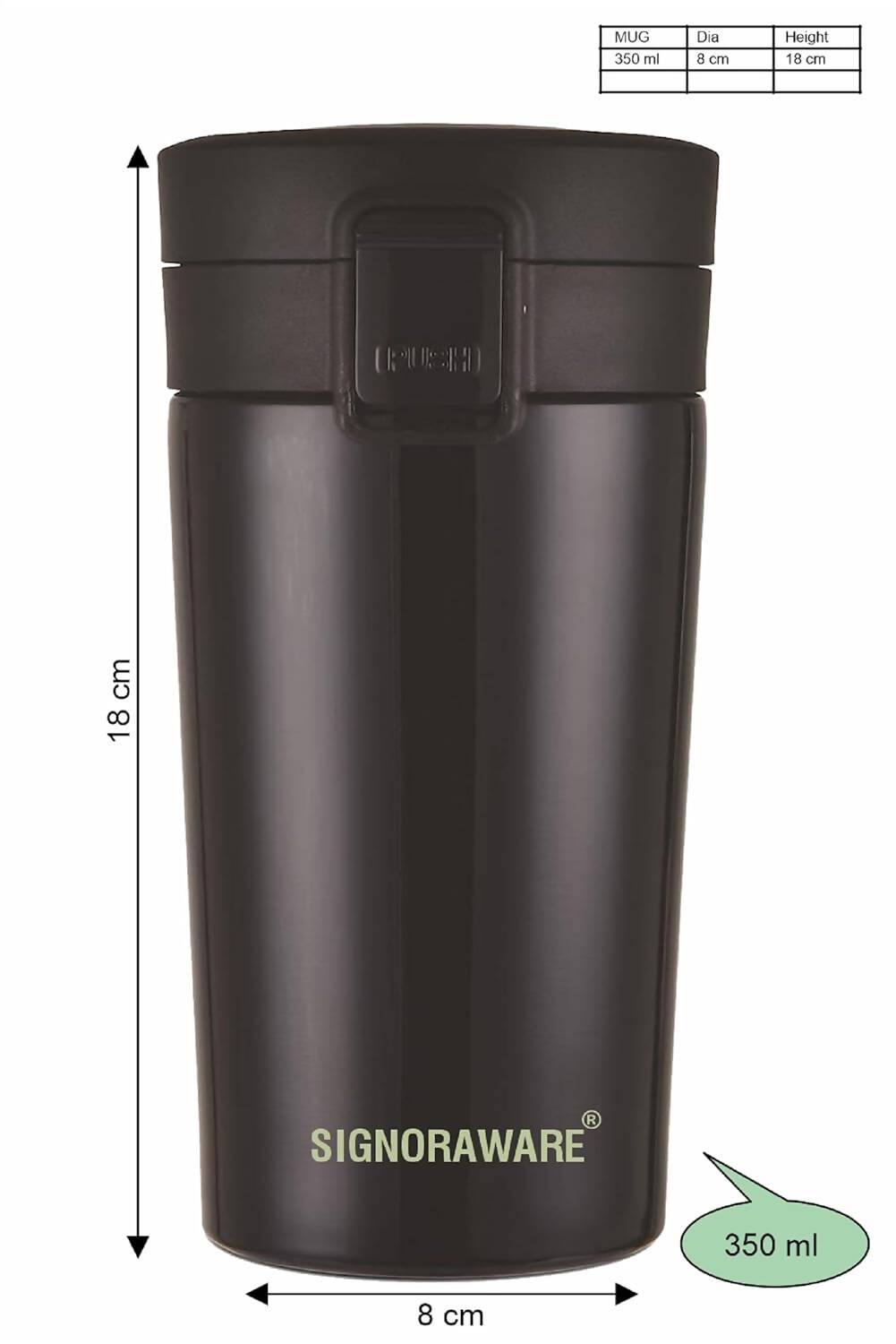 Signoraware Hot Pour Coffeemate Insulated Mug Tumbler - 350 ml (Black)