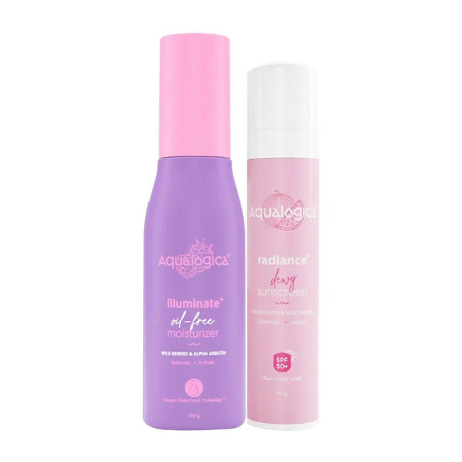 Aqualogica Radiance Sunscreen + Illuminate Oil Free Moisturiser Combo Hover Image