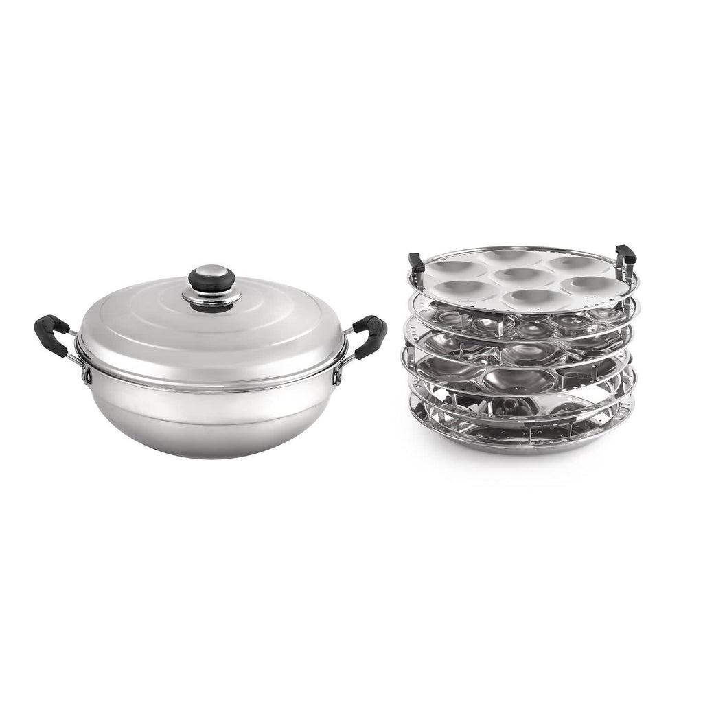 Cello Stainless Steel Induction Base Idli Cooker (Idly Maker) And Multi Kadhai With 6 Plates