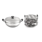 Cello Stainless Steel Induction Base Idli Cooker (Idly Maker) And Multi Kadhai With 6 Plates