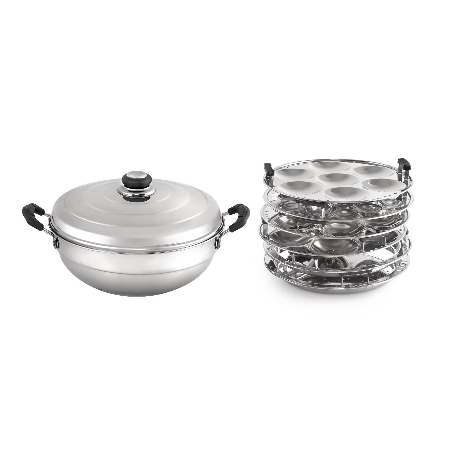 Cello Stainless Steel Induction Base Idli Cooker (Idly Maker) And Multi Kadhai With 6 Plates