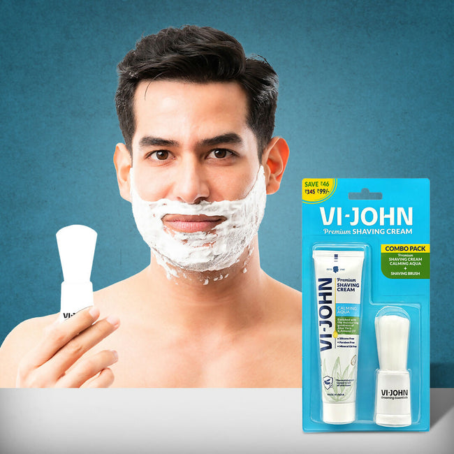 VI-JOHN Dermatologically Tested Premium Purifying Charcoal Shaving Cream With Shaving Brush Enriched with Aloevera & Jojoba Oil Free From Silicone, Paraben & Mineral Oil Main Image