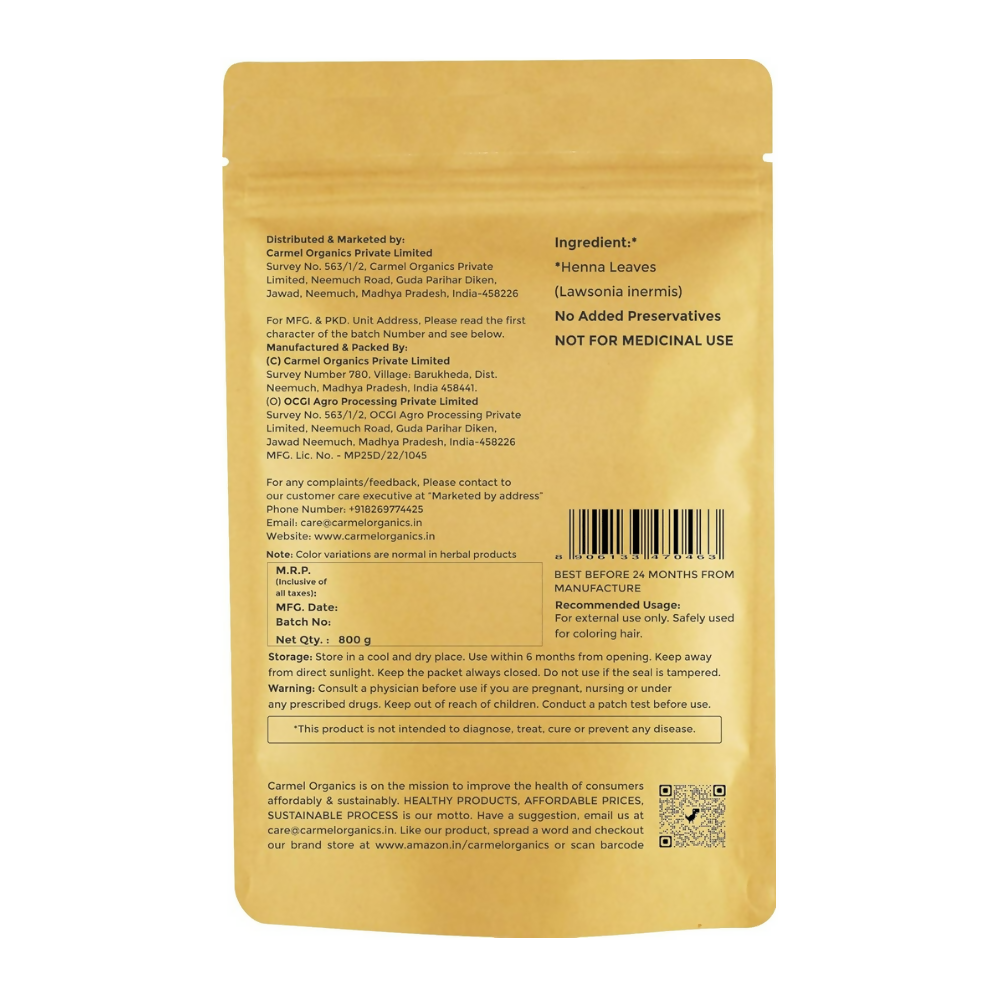 Carmel Organics Henna Leaves Powder For Hair Color