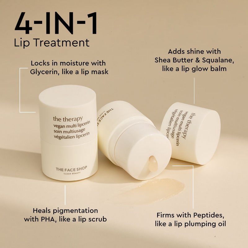 The Face Shop The Therapy Lipcerin, 12HR Moisture Lip Mask, Balm & Scrub
