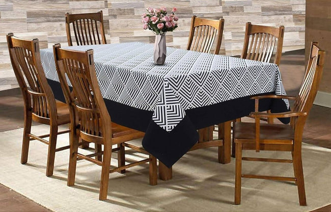 Airwill Cotton Geometric Pattern 6 Seater Table Cloth - Black Hover Image