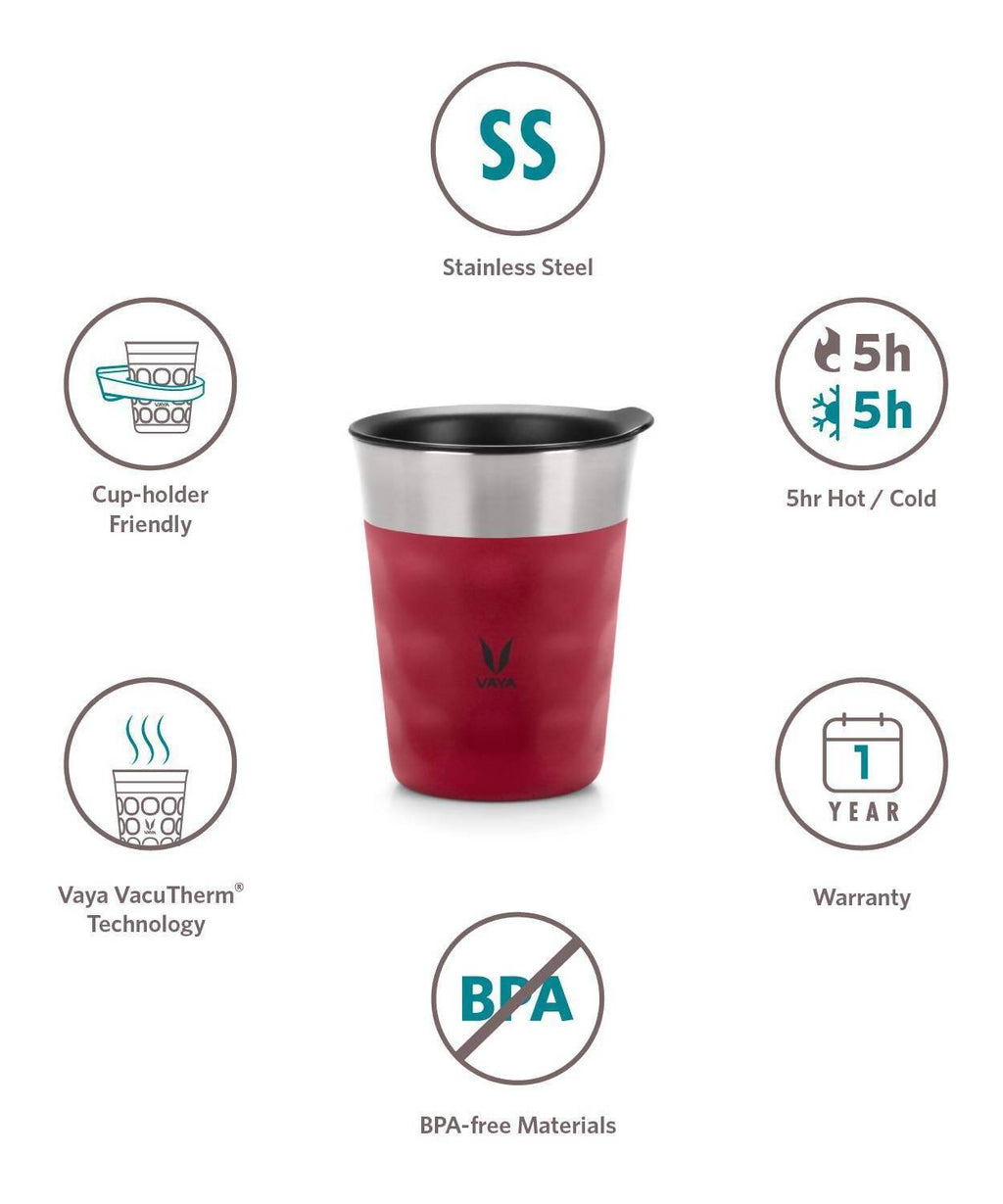 Vaya Popcup Insulated Coffee Mug Tumbler With Lid - 250 ml (Red)