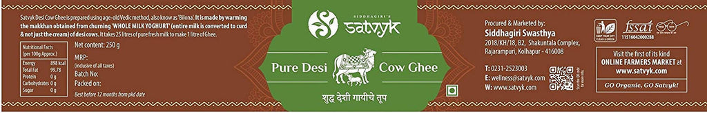 Siddhagiri's Satvyk Organic Pure Desi Cow Ghee | Made with Cow's Milk | Pure organic ghee, traditionally-churned