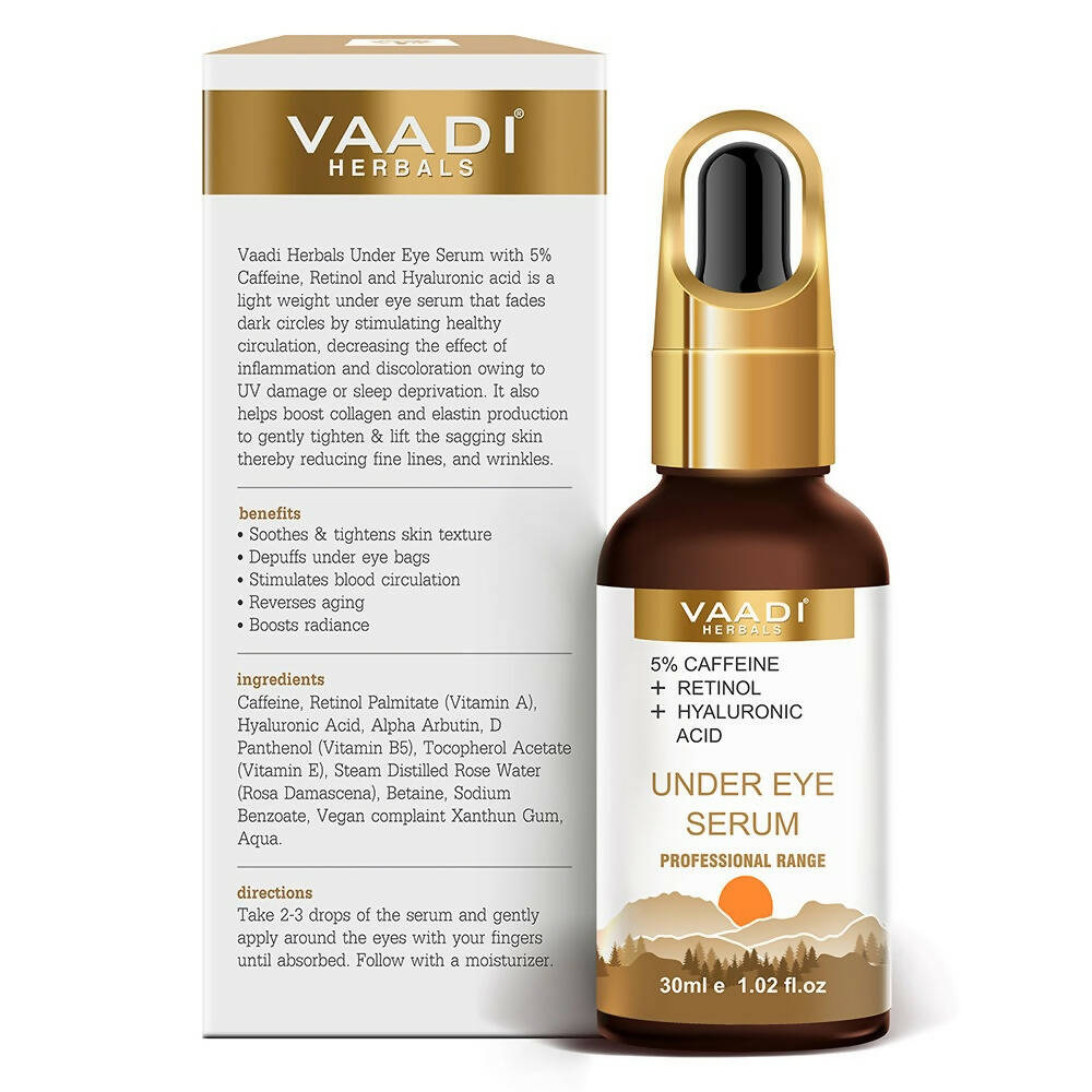 Vaadi Herbals Under Eye Serum With 5% Caffeine & Retinol & Hyaluronic Acid, Reduce Dark Circles, Reverse Aging