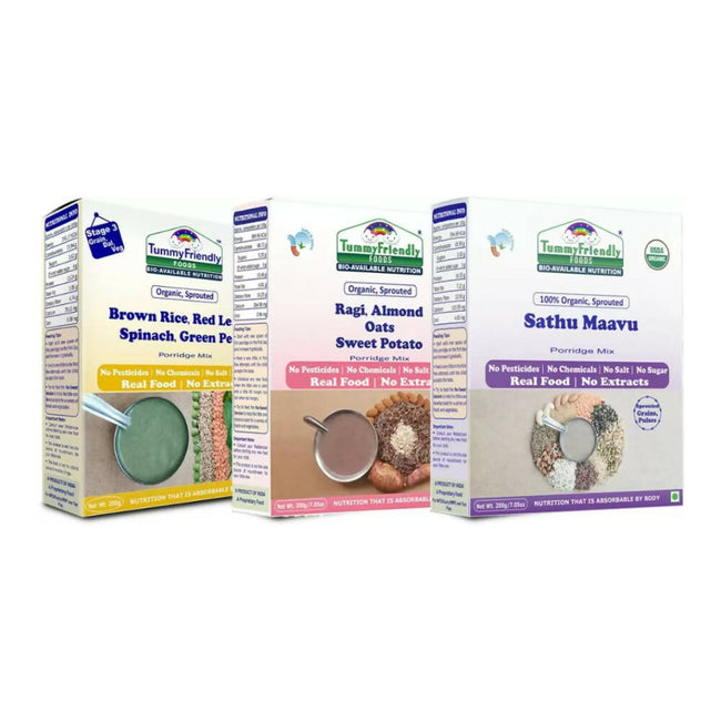 TummyFriendly Foods Stage3 Sprouted Ragi, Brown Rice, Oats, Sathu Maavu, Pulses, Vegetables & Fruit Porridge Mixes For 8 Months Hover Image