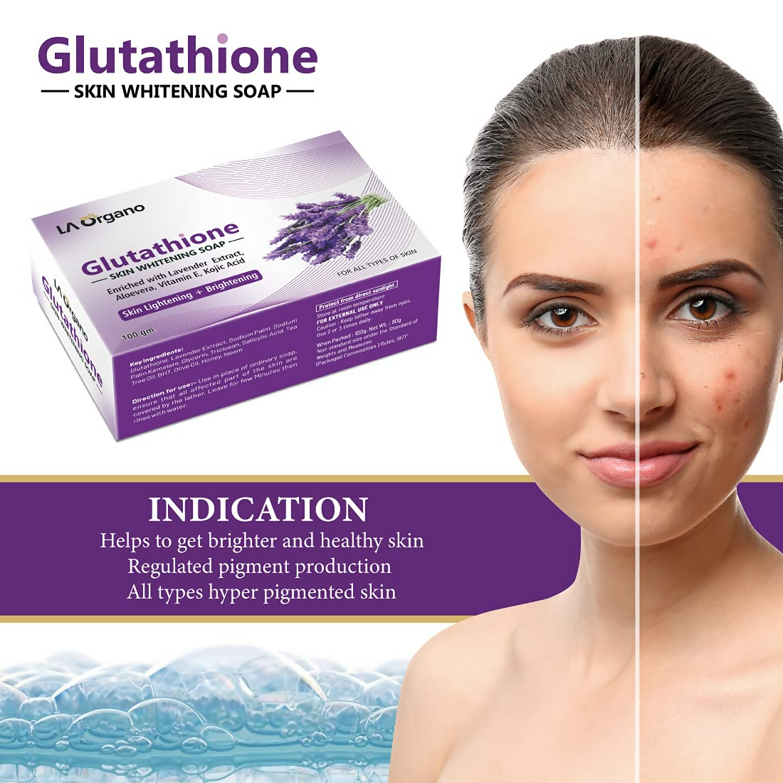 LA Organo Glutathione Lavender Skin Whitening Soap - Limited Time Offer