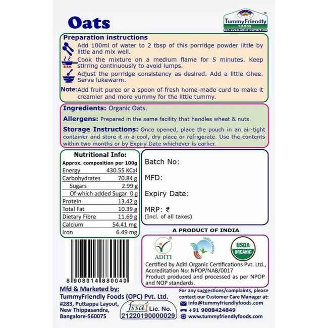 TummyFriendly Foods Certified Oats Porridge Mixes - Stage1, Stage2, Stage3 Main Image