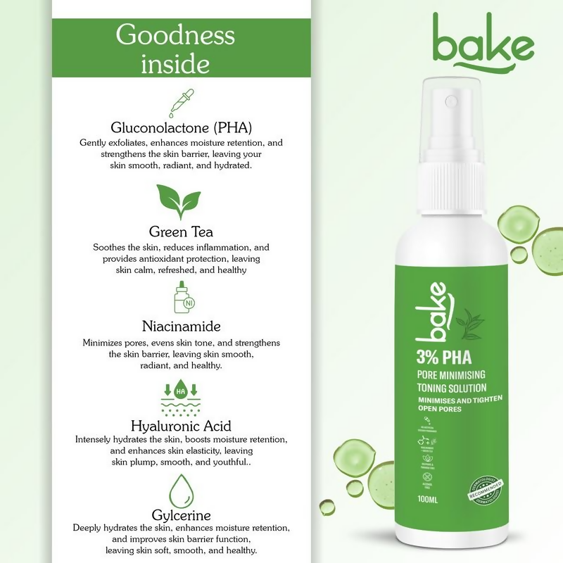 Bake 3% Pha Pore Minimising Toner With Gluconolactone & Niacinamide For Open Pores & Acne