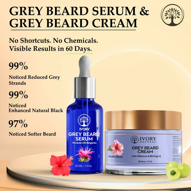 Ivory Natural Grey Combo For Beard - Serum & Cream For Rejuvenates Natural Beard Shade And Supports Natural Black Color Main Image