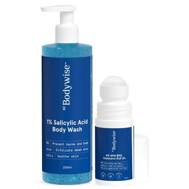 BeBodywise 1% Salicylic Acid Body Wash & 4% AHA BHA Underarm Roll On - Helps Exfoliate Skin Hover Image