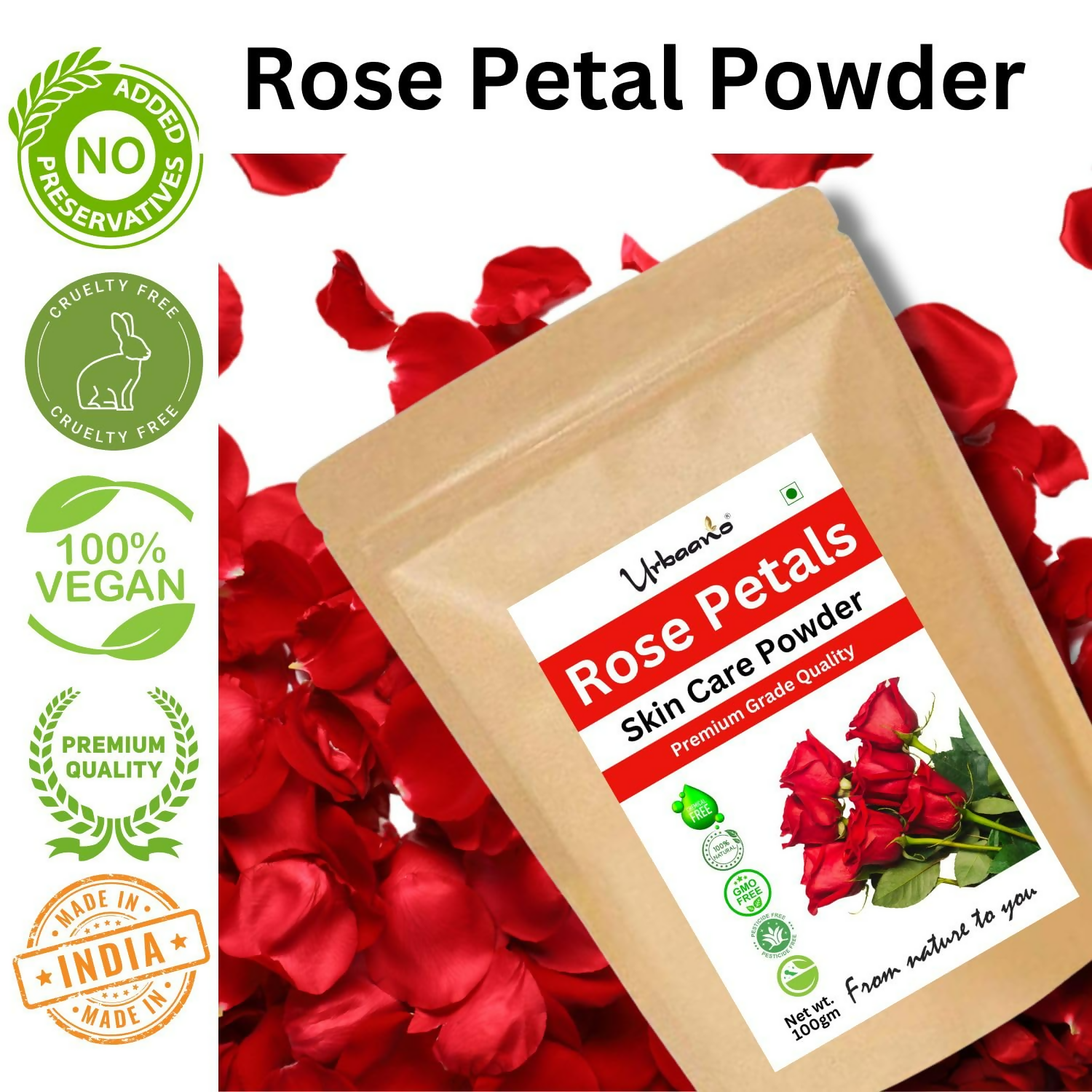 Urbaano Herbal Rose Petal Powder Double Filtered Natural Pure For Skin