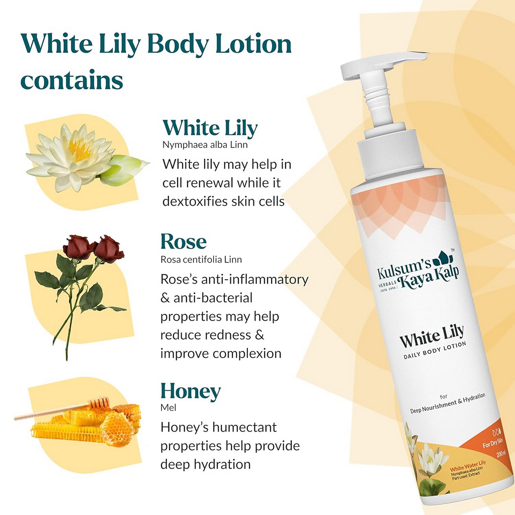 Kulsum's Kaya Kalp White Lily, Daily Body Lotion For Deep Nourishment And Hydration