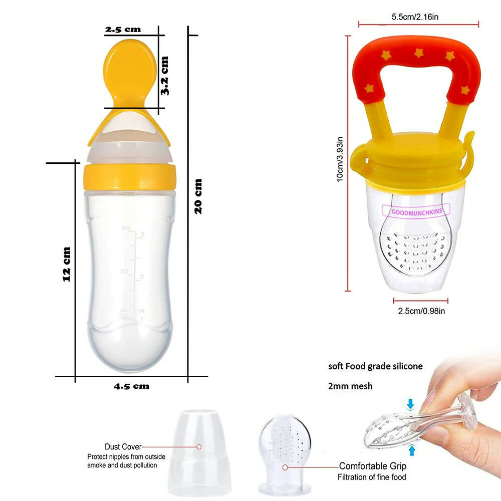Goodmunchkins Silicone Spoon Food Feeder & Fruit Feeder for Toddlers Food Grade Silicone Bottle 90ml-Yellow