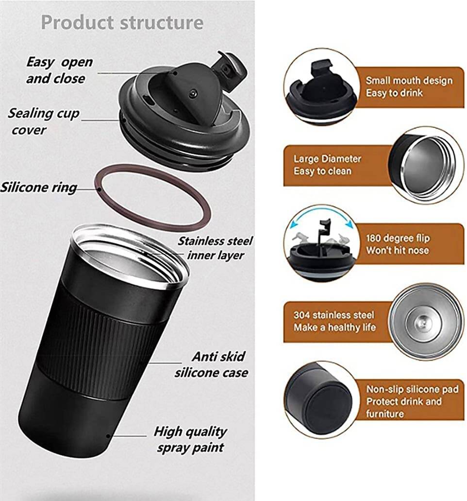 Wosta Insulated Travel Coffee Mug Tumbler 2.0 - 510ml (Black)