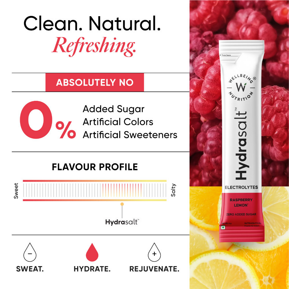 Wellbeing Nutrition Hydrasalt Electrolyte Drink Instant Hydration Raspberry Lemon
