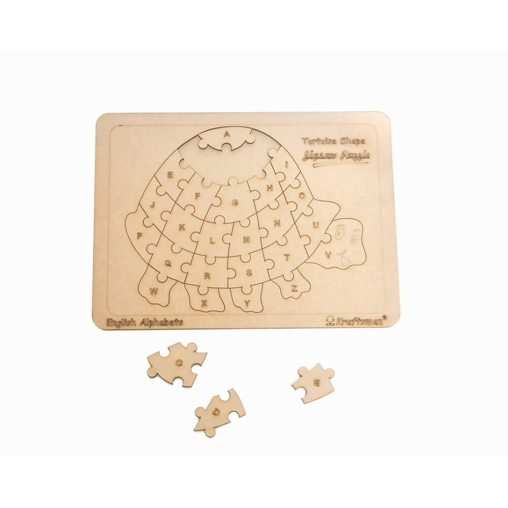 Kraftsman English Alphabets Wooden Jigsaw Puzzles Tortoise Shape Puzzle | Color Kit Included