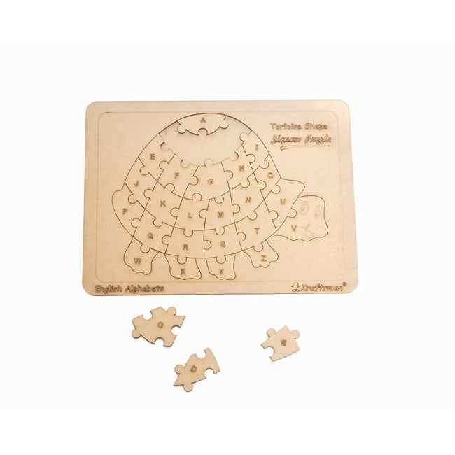 Kraftsman English Alphabets Wooden Jigsaw Puzzles Tortoise Shape Puzzle | Color Kit Included Main Image