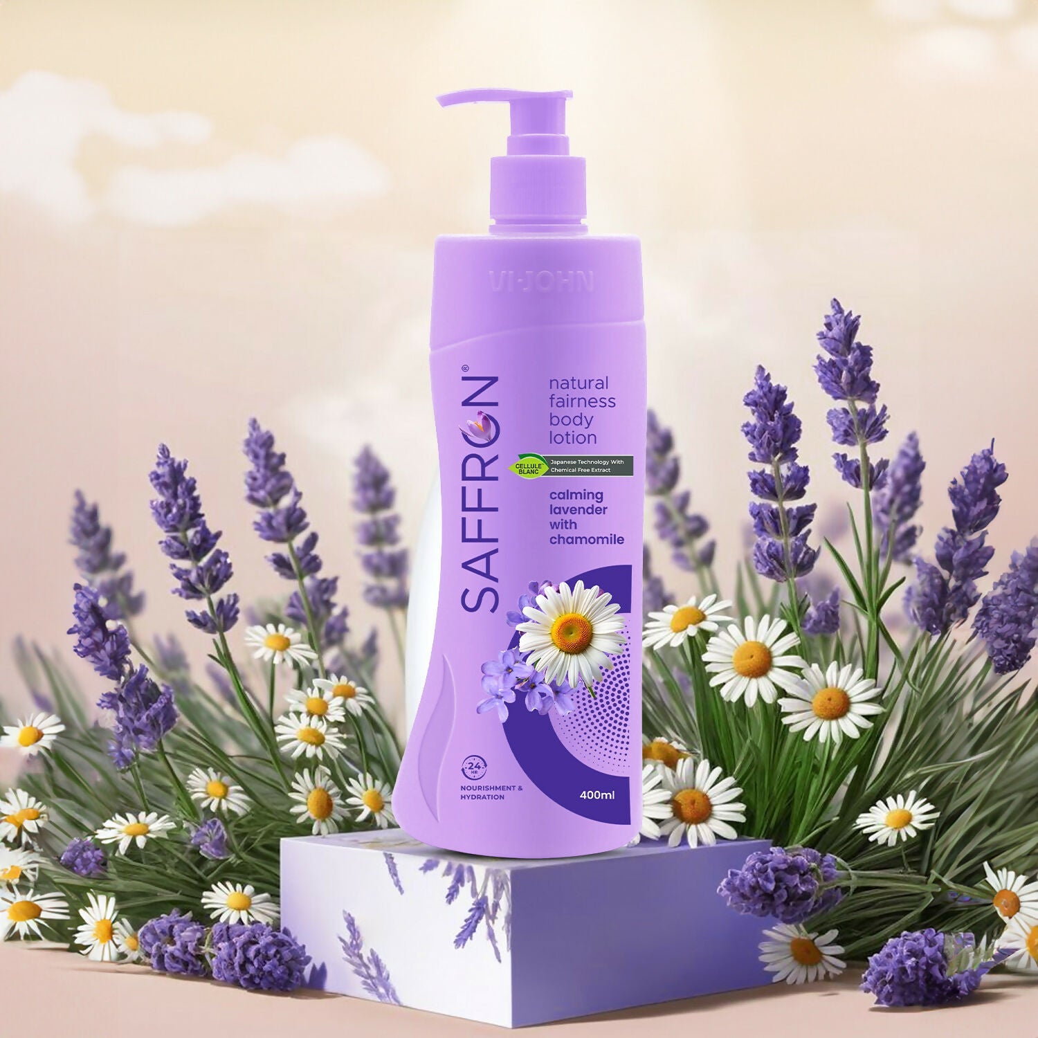 VI-JOHN Saffron Natural Fairness Body Lotion Calming Lavender with Chamomile Natural Moisturiser For Soft, Even-Toned & Radiant Skin Suitable for All Skin Types