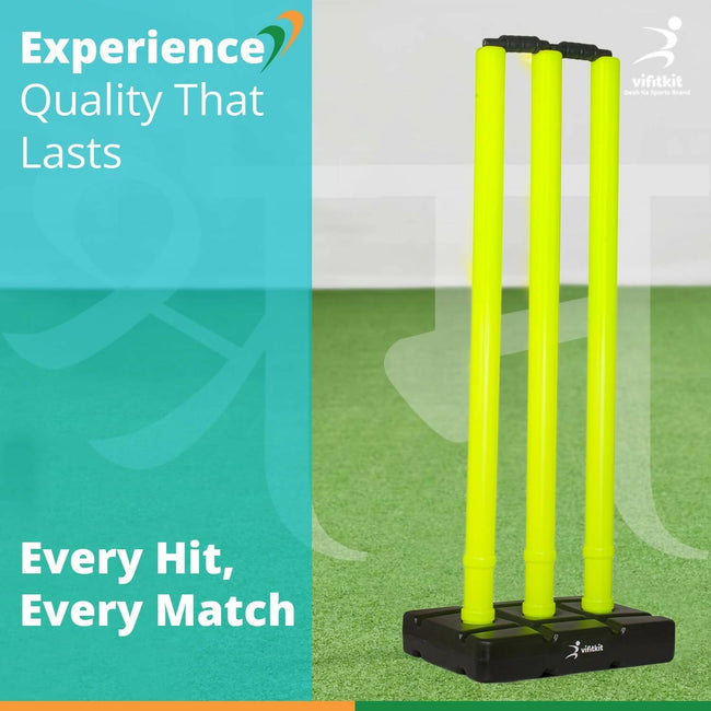 Vifitkit Cricket Stumps with Stand & Bails (Black and Flourescent Green) Main Image