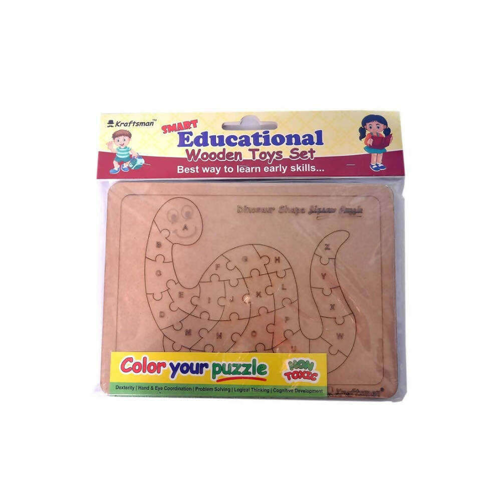 Kraftsman English Alphabets Wooden Jigsaw Puzzles Dinosaur Shape Puzzle | Color Kit Included
