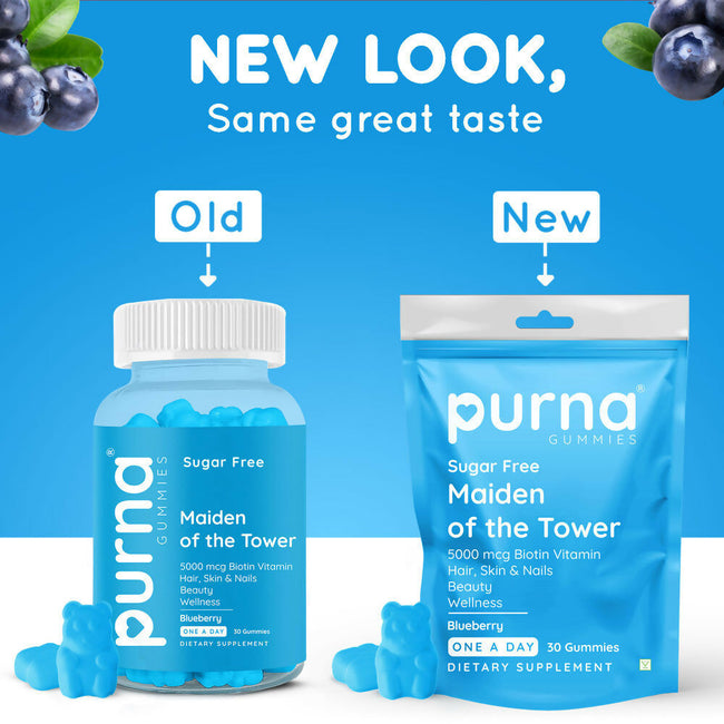 Purna Gummies Hair Biotin Blueberry Sugar Free Gummies with Vitamin B12 for Hair & Nails Main Image