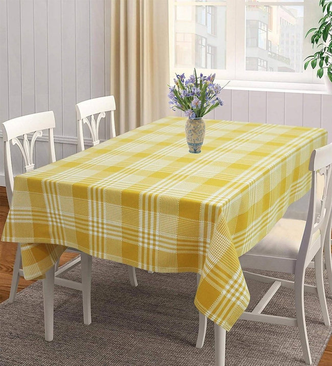 Airwill 100% Cotton Checkered Pattern 4 Seater Square Table Cover - Yellow Hover Image