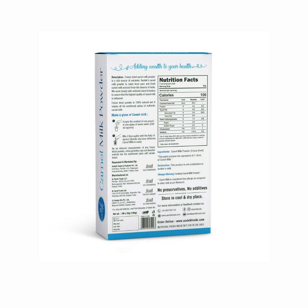Aadvik Camel Milk Powder Freeze-Dried Sachets (20 g Each)