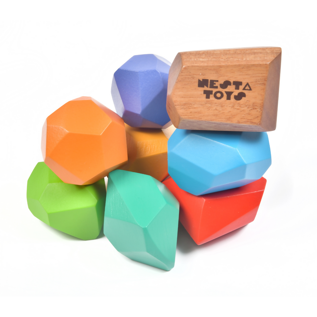 Nesta Toys Wooden Balancing Stones, Rainbow Stacking Toy for Kids, Montessori Toy (8 Pcs)