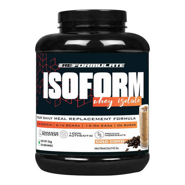 Reformulate I Isoform I Whey Isolate I Your Daily Meal Replacement Formula I 27G Protein | 6.1G BCAA | 12.9G EAA | O g Sugar - Cold Coffee Hover Image