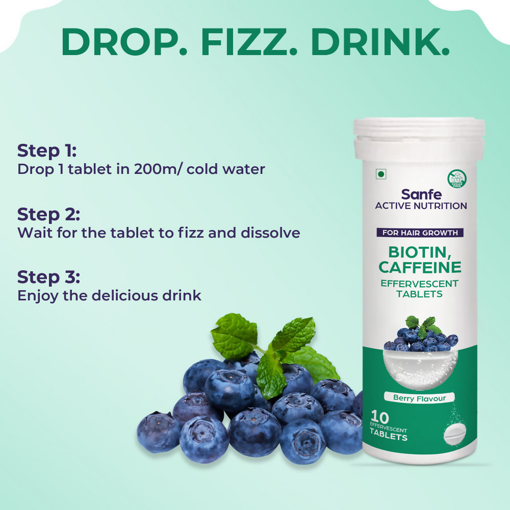 Sanfe Active Nutrition Biotin Caffeine Effervescent Tablets For Hair Growth