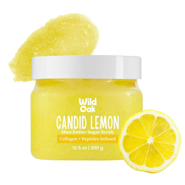 Wild Oak Candid Lemon Shea Butter Sugar Scrub with Niacinamide, Vegan Collagen & Peptides For Tan Removal & Smooth Skin Hover Image